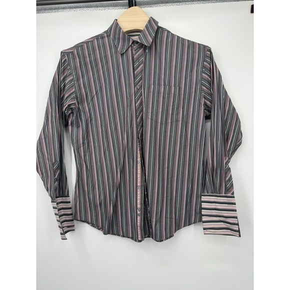 Bugatchi Uomo Mens XL pink/gray Striped Button Up Long Sleeve Flip Cuff Shirt - Picture 2 of 12